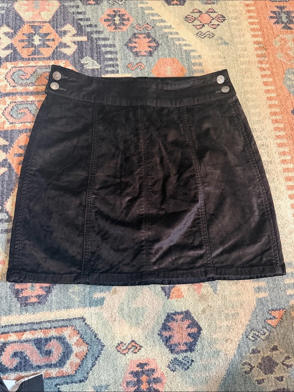 Free People Retro Velvet Mini Skirt Black Side Button High Waist